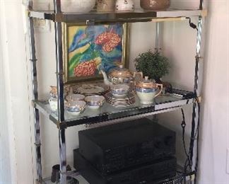 chrome and glass etagere