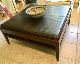 leather top wood coffee table as is top