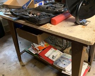 #56		metal leg wood top work bench 1 drawer 48x24x34	 $45.00 
