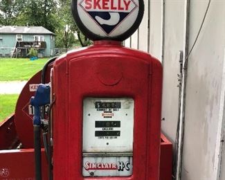 Vintage gasoline dispensing pump to be sold at 10:00 AM today by auction.