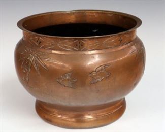 Lot 53 - A Late 19th Century Chinese Copper Jardinière.  Wear, and minor edge damage.  8" high.