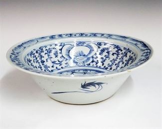 Lot 56 - A Chinese Blue & White Porcelain Bowl.  Very minor wear.  11 1/2" diameter. 