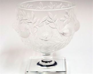 Lot 10: A Lalique Crystal "Elisabeth" Vase.  Frosted and clear crystal footed vase with songbirds.  Etched "Lalique France".  Overall condition appears to be good.  5 1/2" high. 