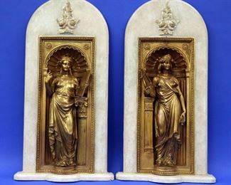 Pair of French bronze figures, framed. Each measures 18.5" high.