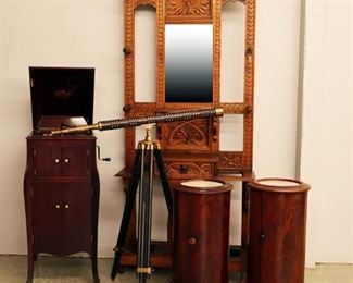 Mahogany Cylinder Beside Stands, Telescope, Hall Tree, Phonograph