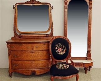 Walnut Pier Mirror, Oak Dresser, Victorian Chair