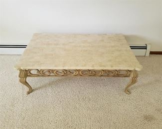 Natural stone and iron coffee table