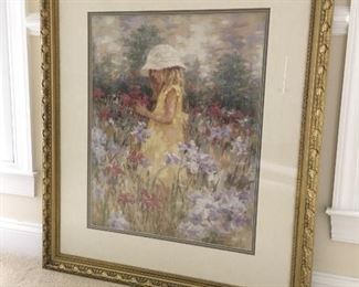 Girl In garden beautiful framed painting .. originally $275 asking $125 