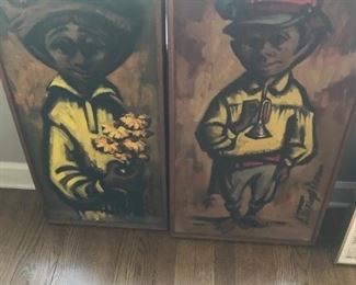 Mid Century oil of cute couple $125 pair