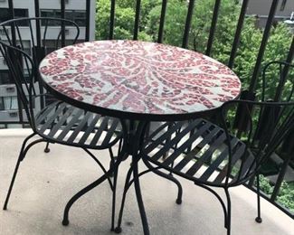 Cafe Table with Mosiac Top and Two Chairs $75