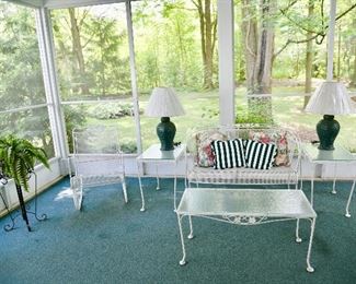 Vintage Outdoor Patio/Sunroom Set: Side Chair, Loveseat, End Tables & Coffee Table