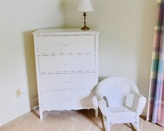 4 Drawer Chest and Childs Wicker Rocking Chair