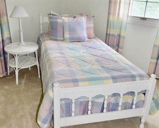 Twin Bed and Tundle (Underneath)! and Wicker Side Table