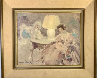 Louis Icart (1888-1950) "Intimite" Oil on Board 