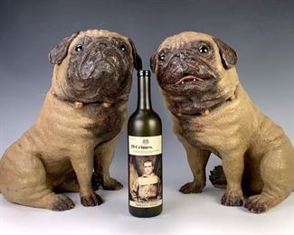 Rare Pair Austrian Terracotta "Pug Dogs" C. 1880  