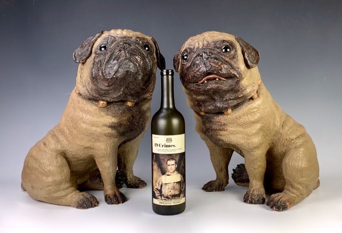 Rare Pair Austrian Terracotta "Pug Dogs" C. 1880  