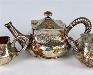 Rare Dominick & Half Sterling Mixed Metal 3pc Tea Set             