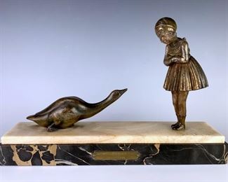 Signed D.H. Chiparus "Girl & Goose" C. 1930's     