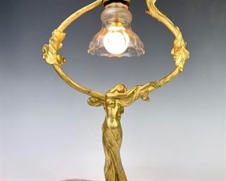 Original Dore Bronze Art Nouveau figural Lamp signed Joncery