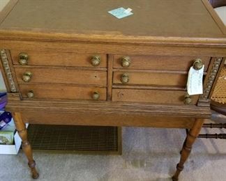 #13 Antique oak 6 drawer printer desk that has been modifid 33x24x35 $200.00