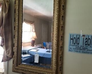 #9 Antique 29x51 gold bevel mirror w carved frame design $150.00