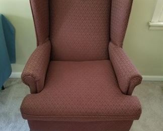 #2 Wine color wing back chair w claw feet $75.00