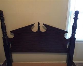 #29 queen size laminate cover wood 4 post cannon ball bed from as is foot board $65.00