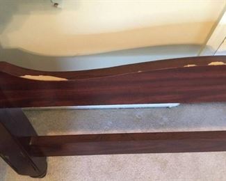 #29 queen size laminate cover wood 4 post cannon ball bed from as is foot board $65.00