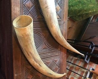 Pair Vintage African Horns