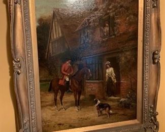 "Courting girl friends sister" 24" x 18" W, Artist A. L. Vernon, English born, Realist, still life. Excellent condition. About 1880's 