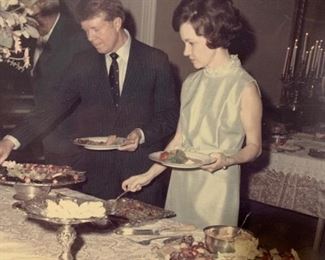Pair of ornate pastry/candy dishes offered were used at the Governor's Mansion event for Governor Jimmy and Rosalyn Carter.  