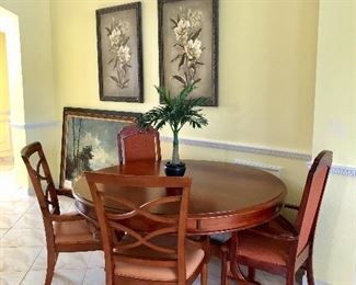 Lexington Granby 58" Round Cherry-Stain Dining Table w/Unique Outer Leaf - $595 - (58W w/o leaf, 30H) (Four 10-1/2W leaves - Table 79"W w/l eaves attached)