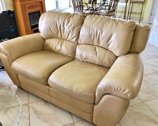 Beige Leatherette Loveseat (some wear) - $50 - (68W 37-1/2D 37H at back)