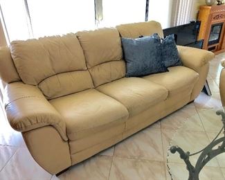 Beige Leatherette 3-Seat Sofa (some wear) - $75 - (91W 37-1/2D 37H at back)