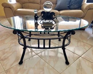 Oval Glass Top (w/Scalloped Edge) Coffee Table w/Metal Base - $45