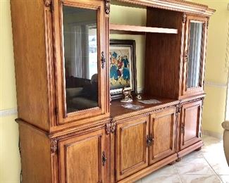 Multi-Section Walnut Stain Entertainment Center - 3-Piece Unit $400 (Save $30!)
2 Towers w/Glass Shelves - $175 EACH - (26W 23D 78H)
Center Console - $80 - (45W 23D 33H)