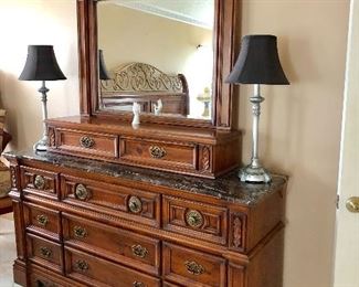 Multi-Tier Marble-top Dresser w/Valet and Mirror - $285 - (68W 20D)