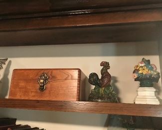 Cast iron rooster and flower door stop