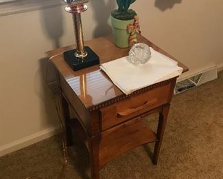 Vintage side table , glass cover. Unusual lamp