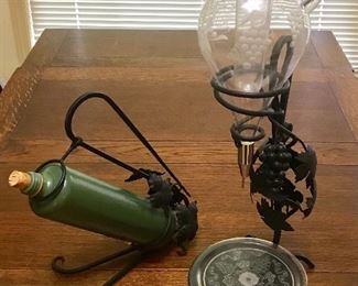 Vintage wrought iron wine bottle holder and aerator 