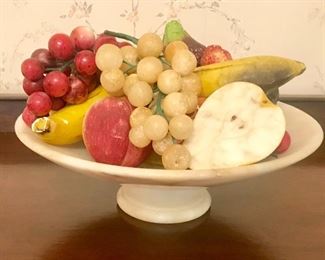 Carved alabaster fruit bowl
