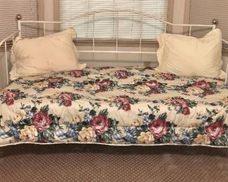 Metal frame day bed and floral twin bedding set 