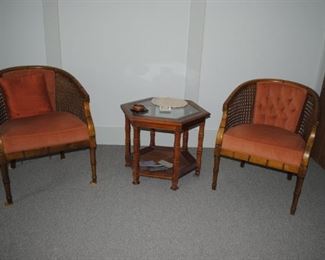 Richs rattan side chairs and end table