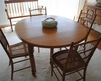 True Antique - over 100 years old - Oak chairs (6) and drop leaf table with 4 leaves