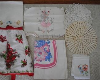 Small sample of the linens - aprons, tea towel, doilies, table cloths, hankies , napkins