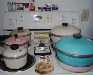 Club pots and pans - such great colors , recipe box with recipes, trivets and spoon rests