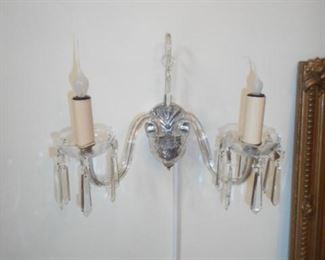 Pair of crystal sconces, easily detached, and are wired  for immediate  use.