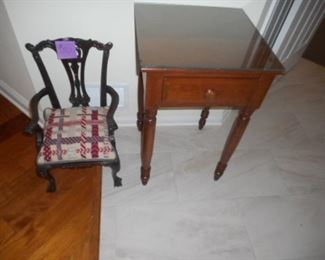 Side table with drawer and glass top