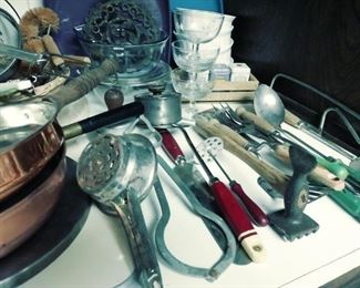 vintage utensils, copper ware
