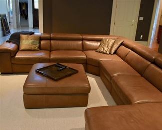 Leather sectional with matching storage ottoman